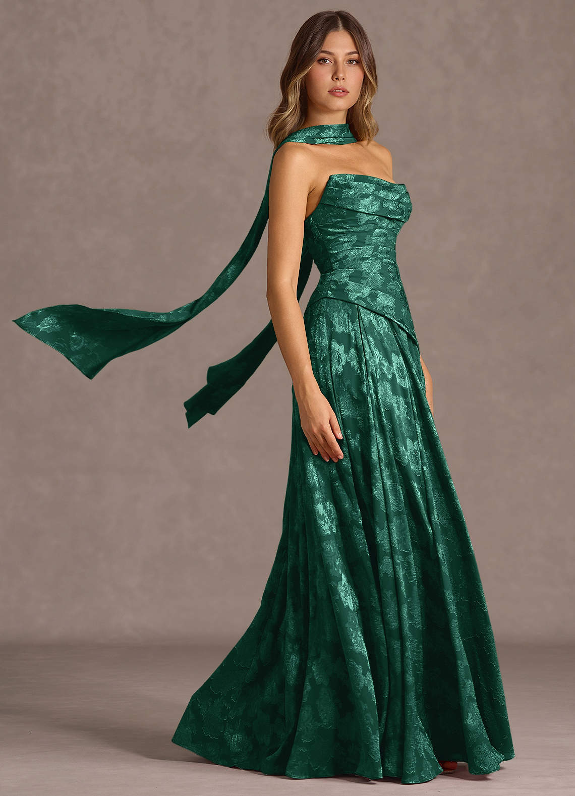 Gabriela A-Line Corset Fil Coupé Wedding Guest Dress in Hunter Green