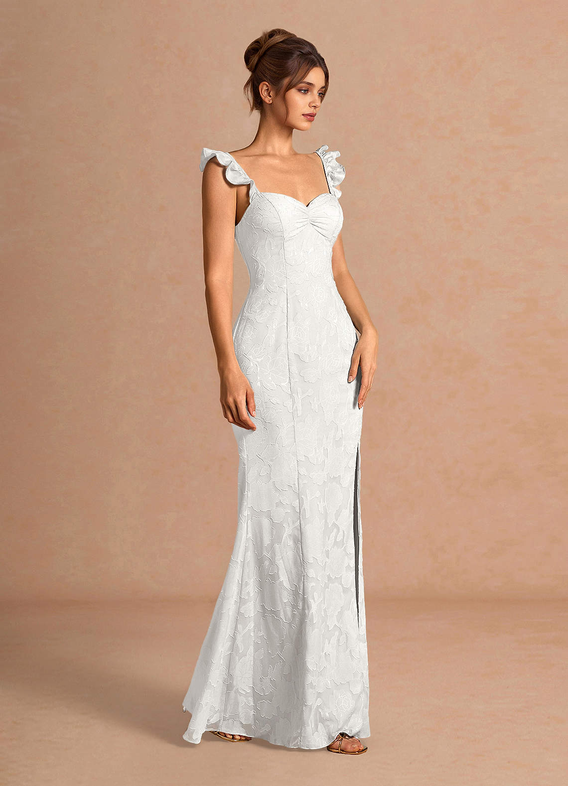 Romilly Mermaid Ruffled Chiffon Burnout Evening Dress in White