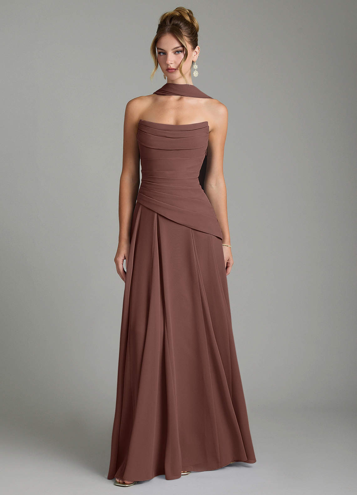 Gabriela A-Line Cowl-Neck Chiffon Bridesmaid Dress in Espresso