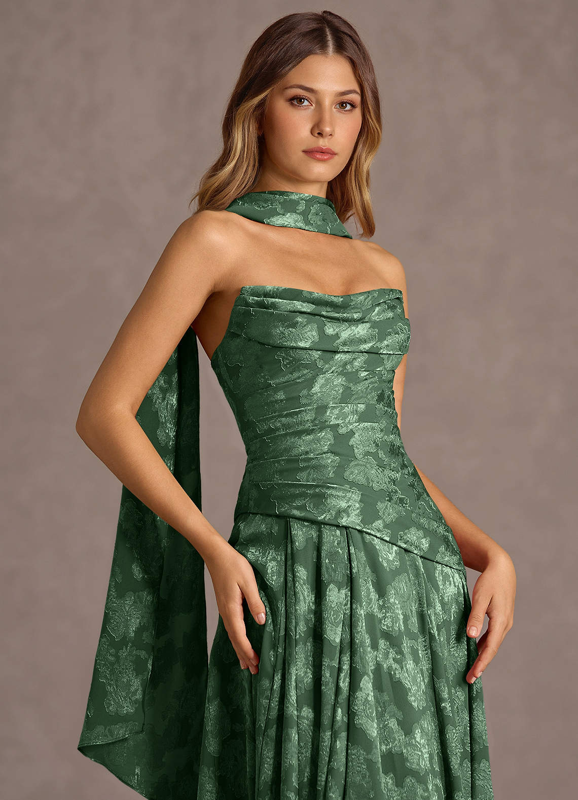 Gabriela A-Line Corset Fil Coupé Wedding Guest Dress in Eucalyptus