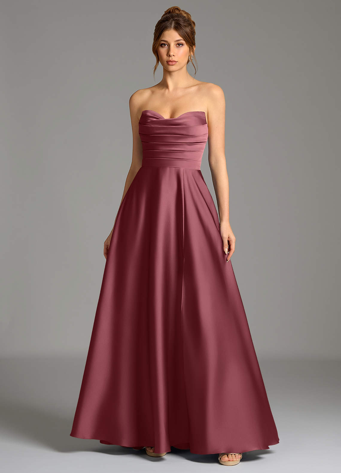 Ayla A-Line Sweetheart Stretch Satin Bridesmaid Dress in Desert Rose