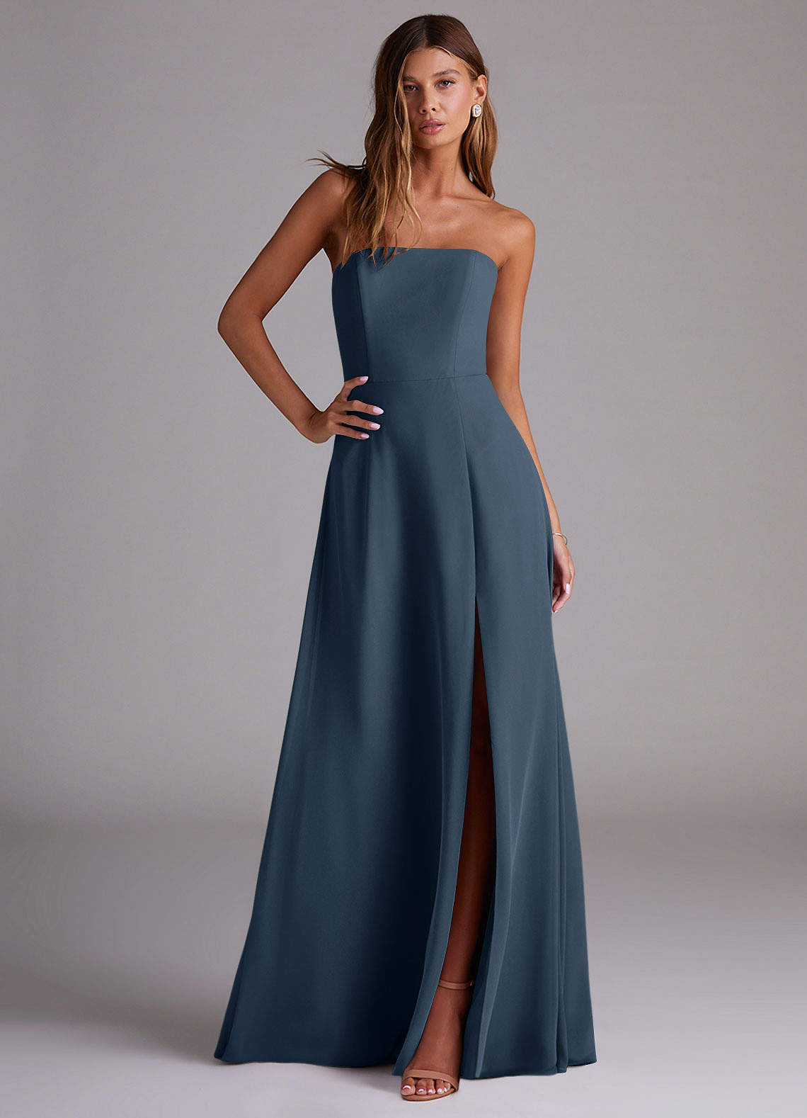 Wren A-Line Straight-Neck Chiffon Bridesmaid Dress in Neptune