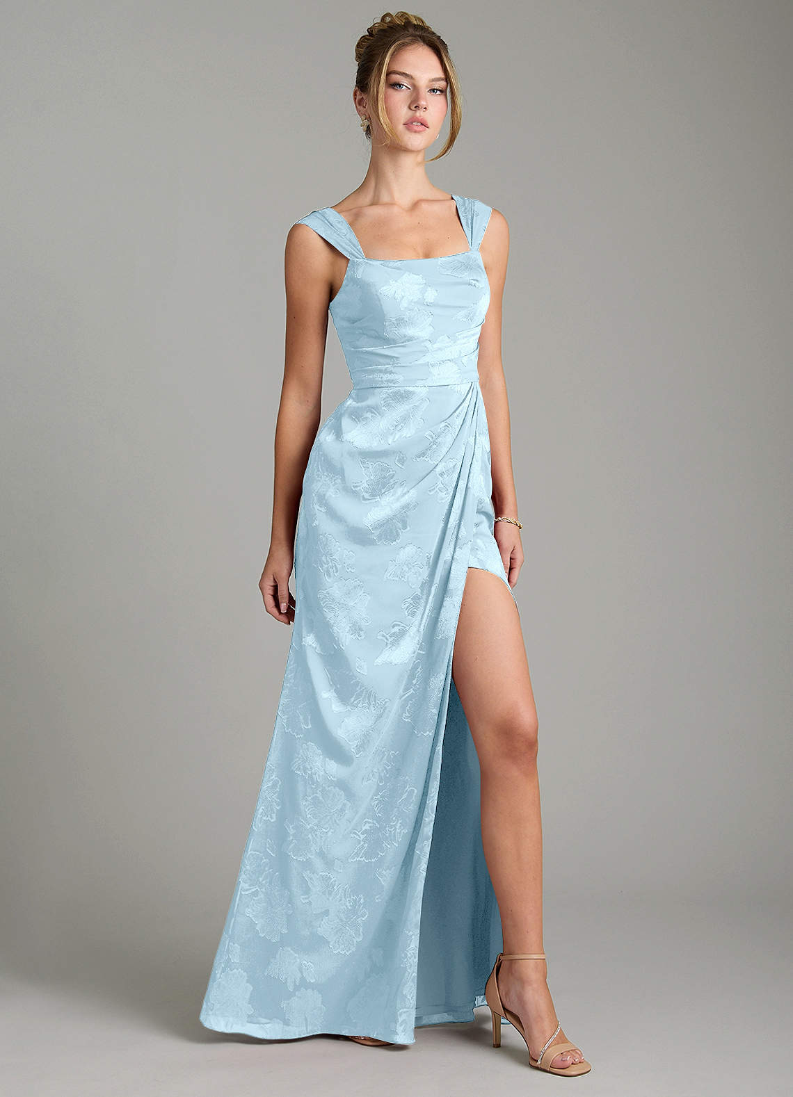 Kaelis Mermaid Scoop-Neck Jacquard Bridesmaid Dress in Sky Blue