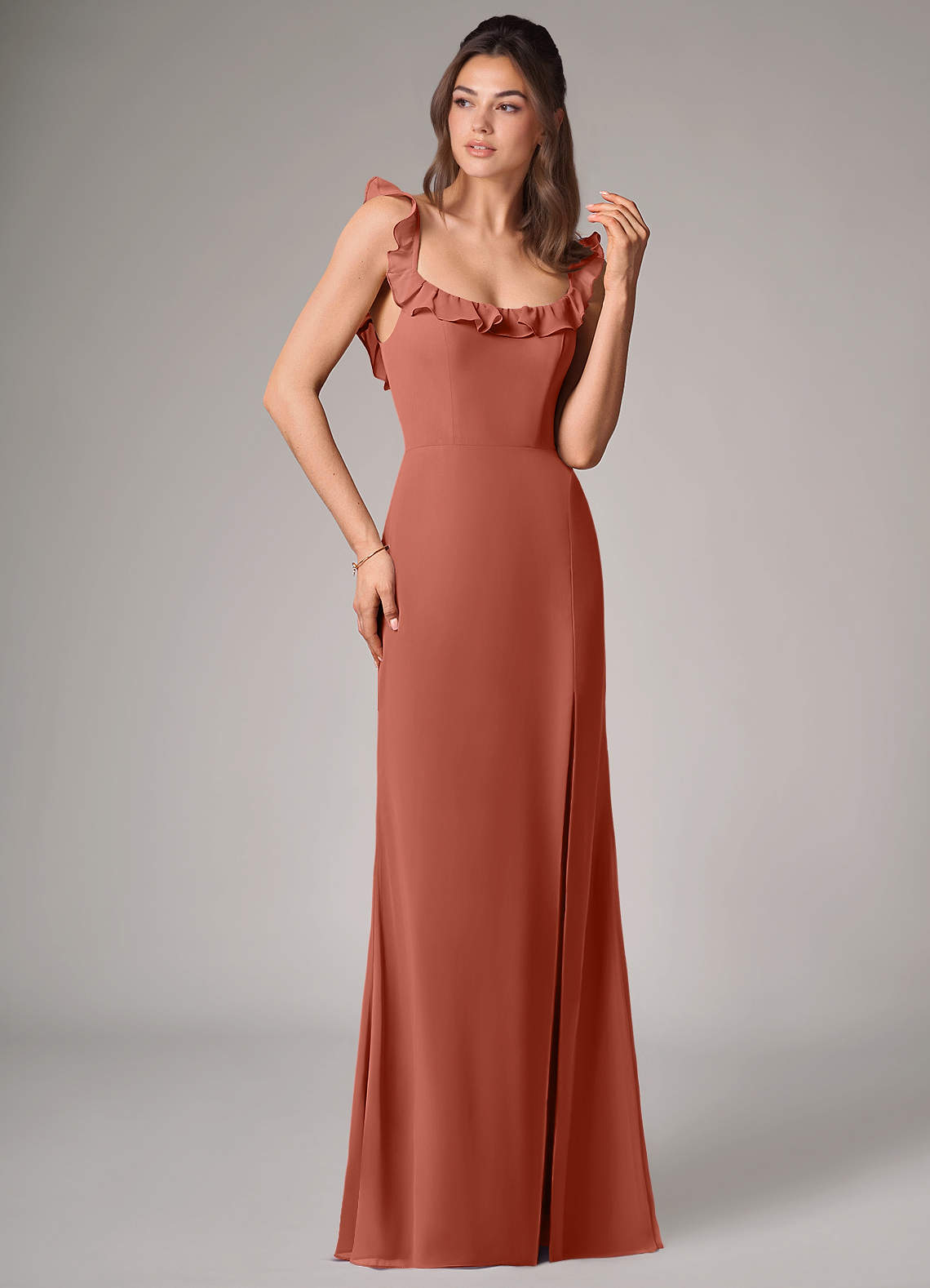 Callie Mermaid Scoop-Neck Chiffon Bridesmaid Dress in Clay