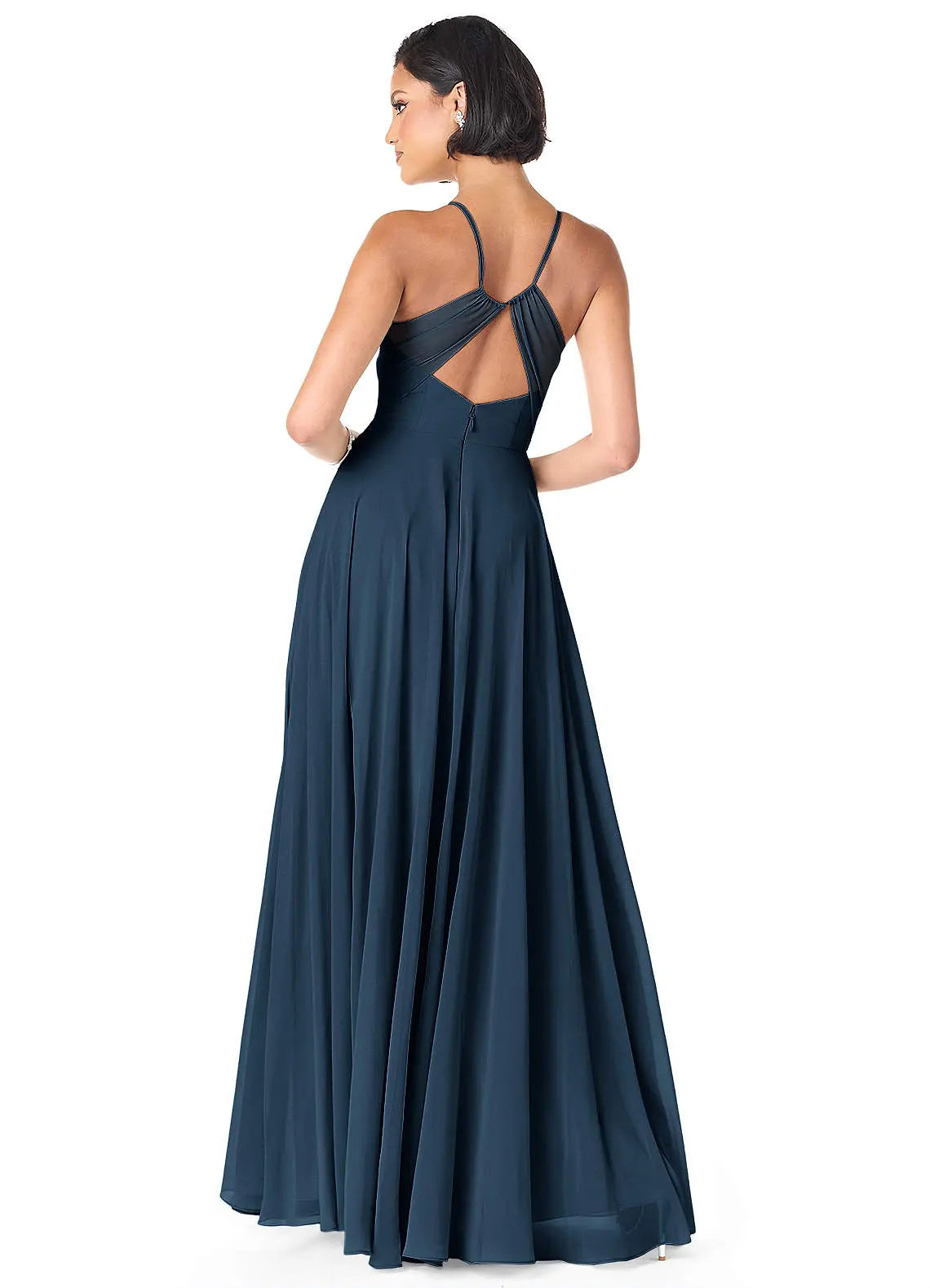 Avelina A-Line V-Neck Chiffon Bridesmaid Dress in Dark Navy