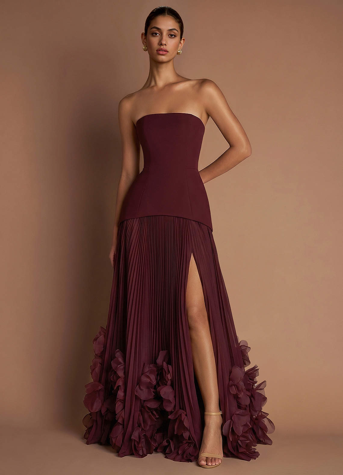 Marnie A-Line Corset Crepe Chiffon Evening Dress in Wine