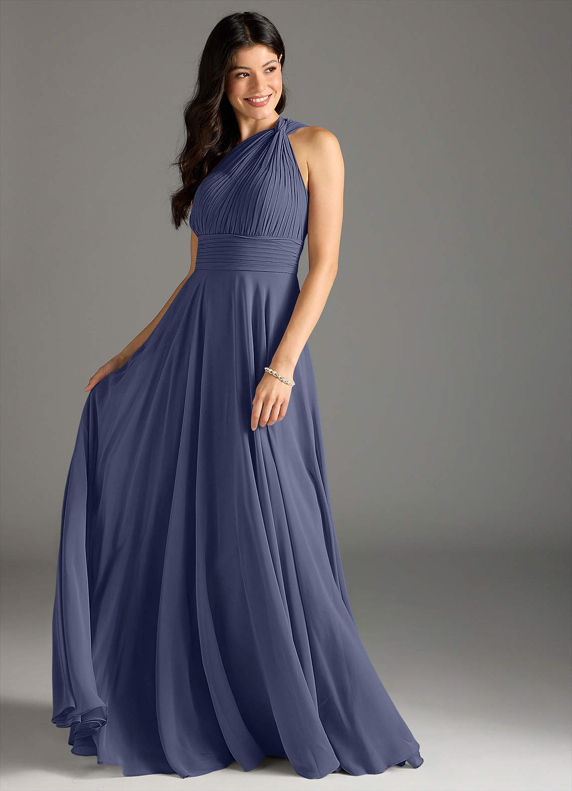 Charlize A-Line One-Shoulder Chiffon Bridesmaid Dress in Stormy