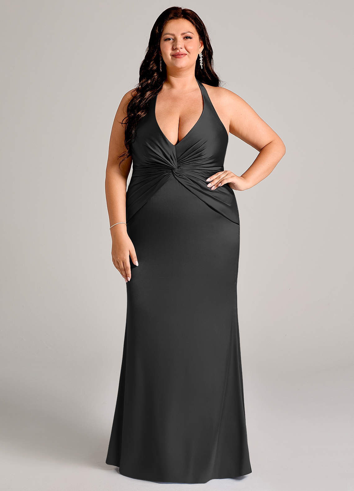 Valerie Mermaid V-Neck Stretch Satin Bridesmaid Dress in black