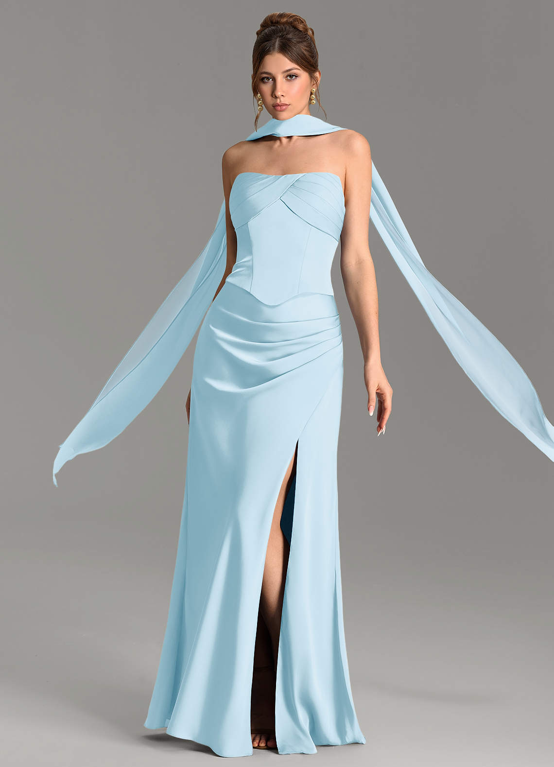 Nicki Sheath Scoop-Neck Stretch Satin Bridesmaid Dress in Sky Blue