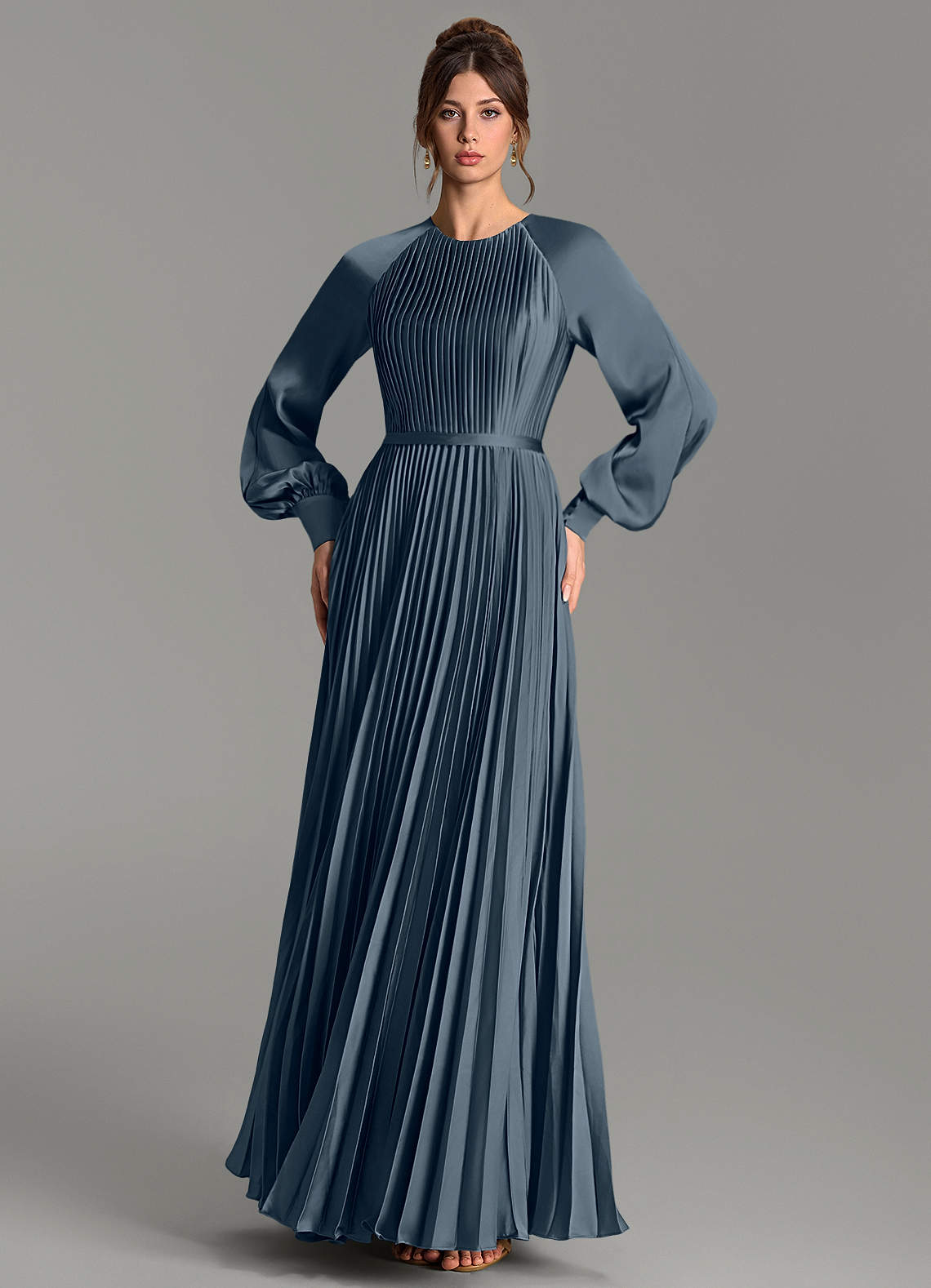 Grayson A-Line Scoop-Neck Stretch Satin Bridesmaid Dress in Twilight
