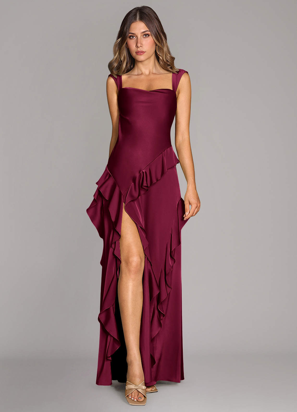 Sloane A-Line Sweetheart Stretch Satin Bridesmaid Dress in Burgundy