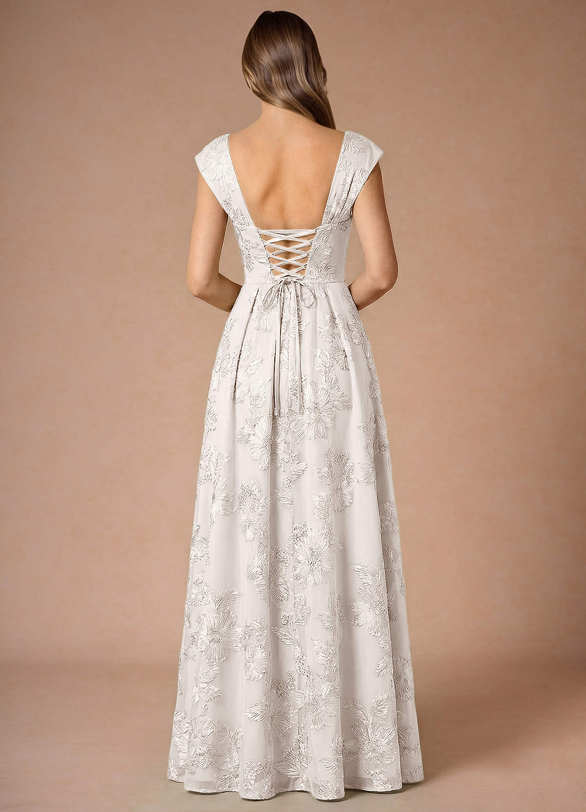 Hazel A-Line Cowl-Neck Floral Mesh Wedding Guest Dress in Cloud White