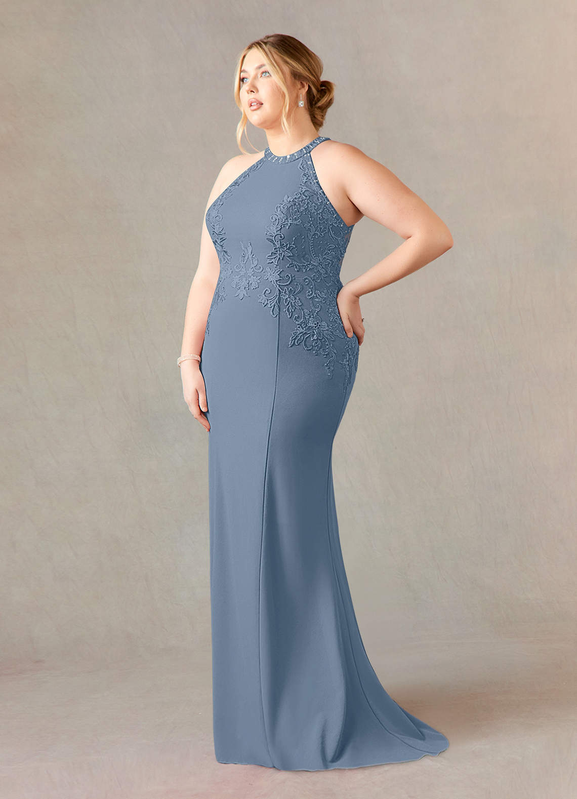 Tyra Mermaid Halter Tulle and Stretch Crepe Mother of the Bride Dress