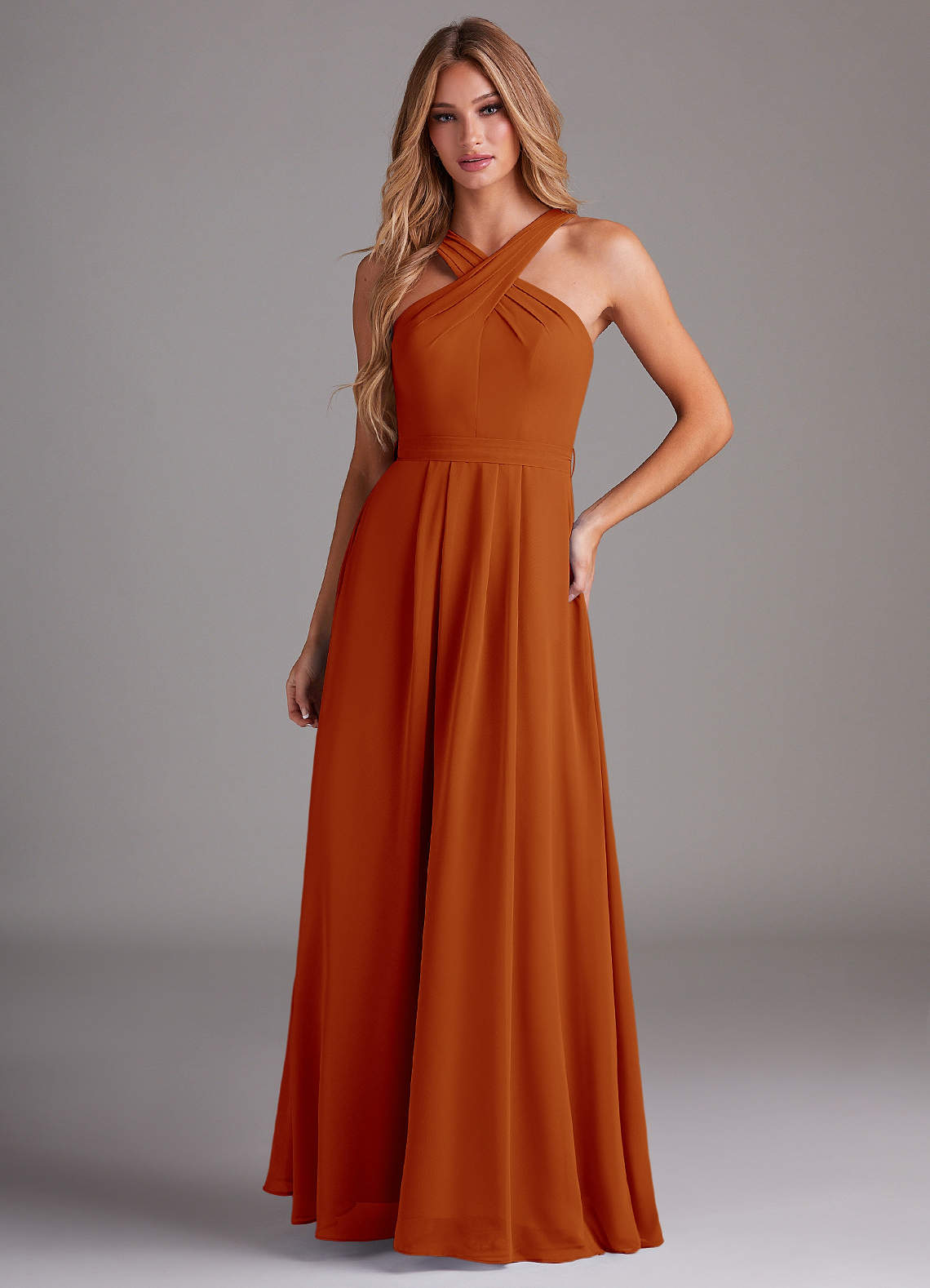 Dixie A-Line Halter Chiffon Bridesmaid Dress in Paprika
