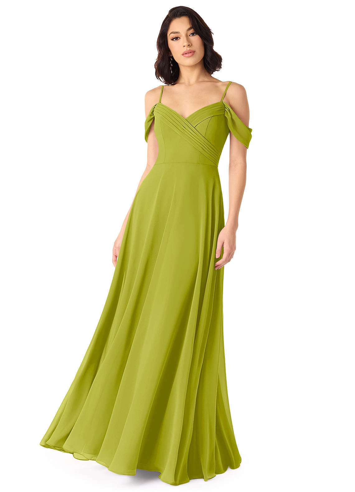 Tancie A-Line Off-the-Shoulder Chiffon Bridesmaid Dress in Lemongrass