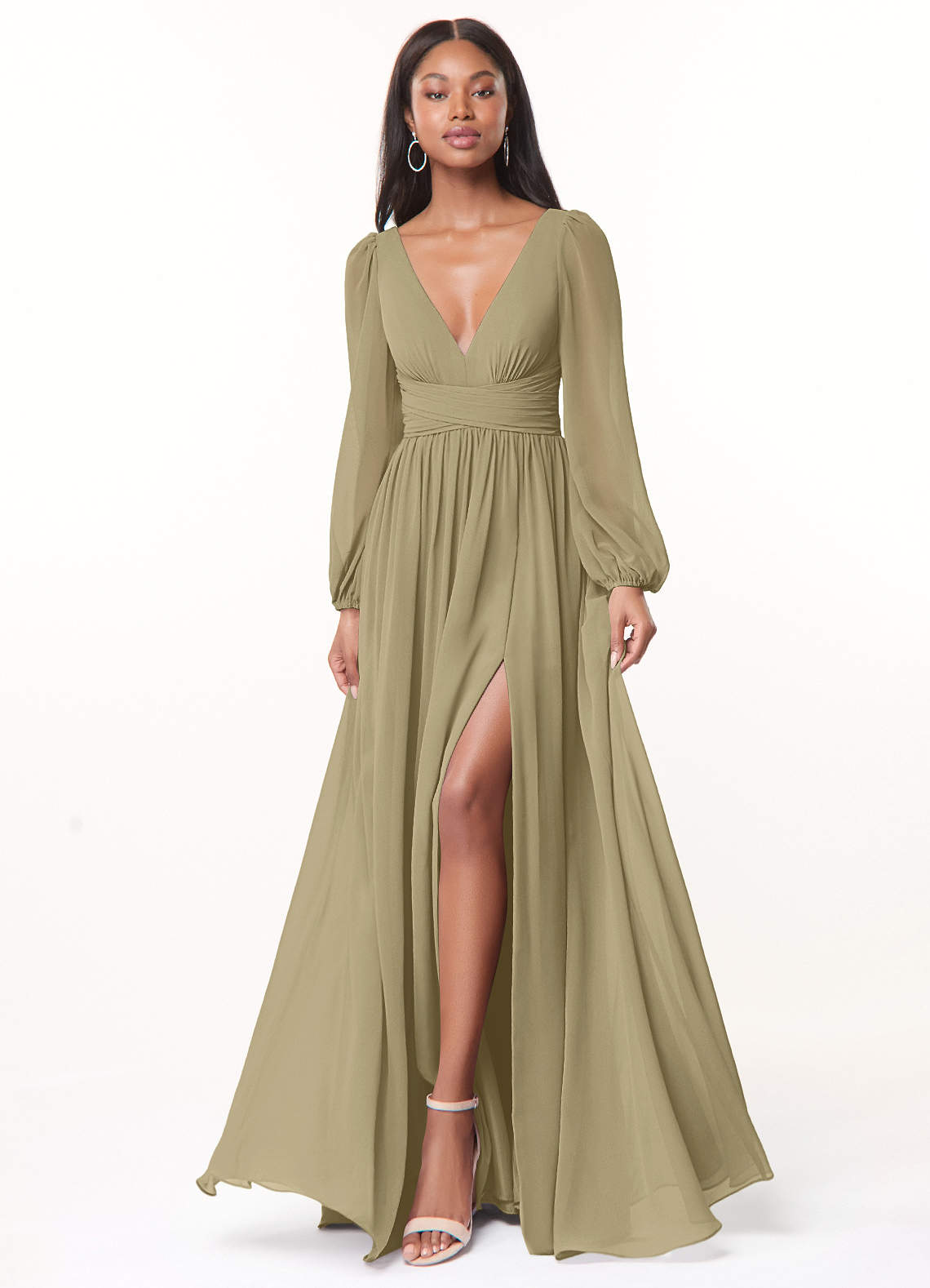 Norah A-Line V-Neck Chiffon Bridesmaid Dress in Moss Green
