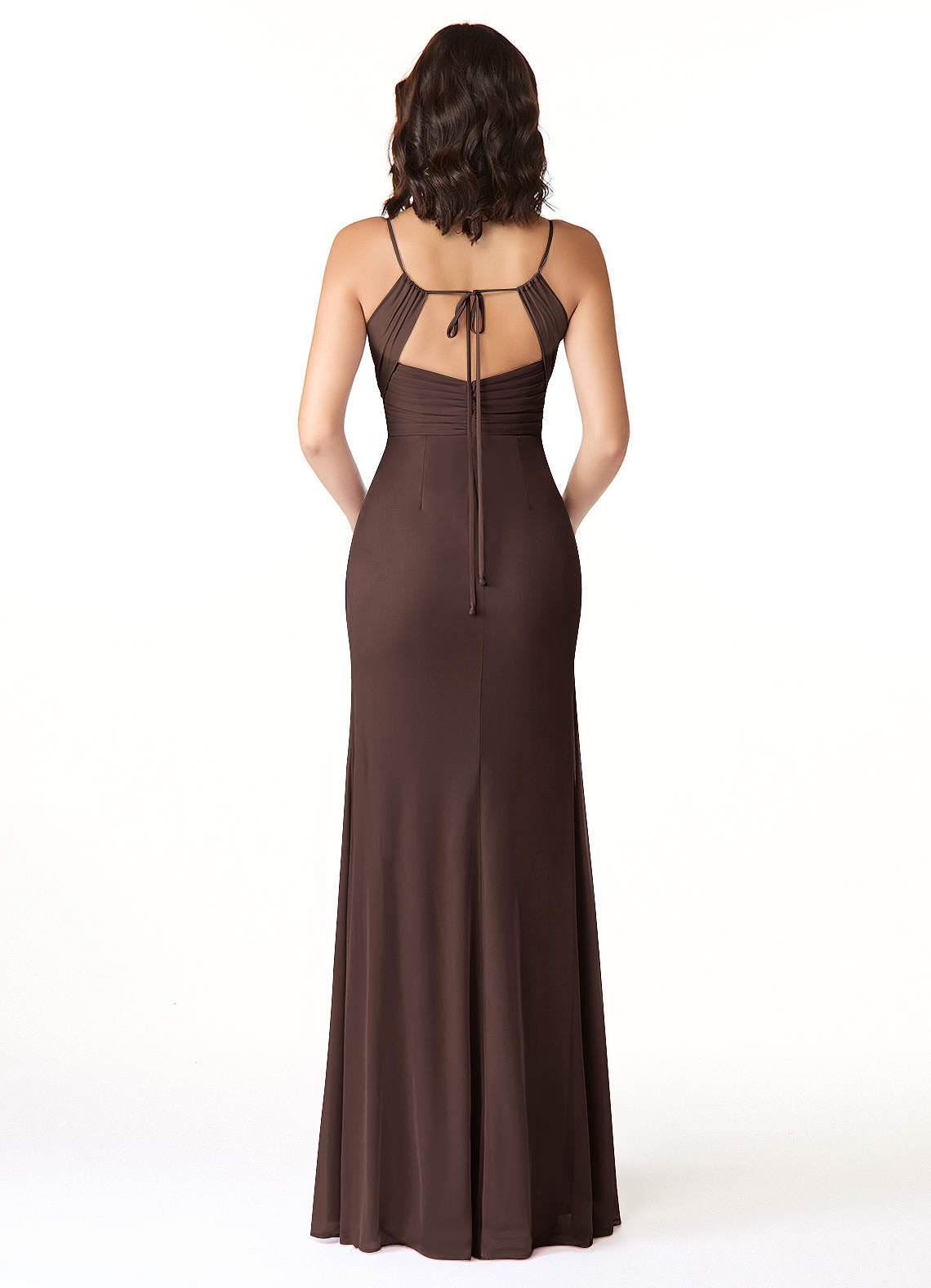 Reneya Mermaid V-Neck Mesh Bridesmaid Dress in Ganache