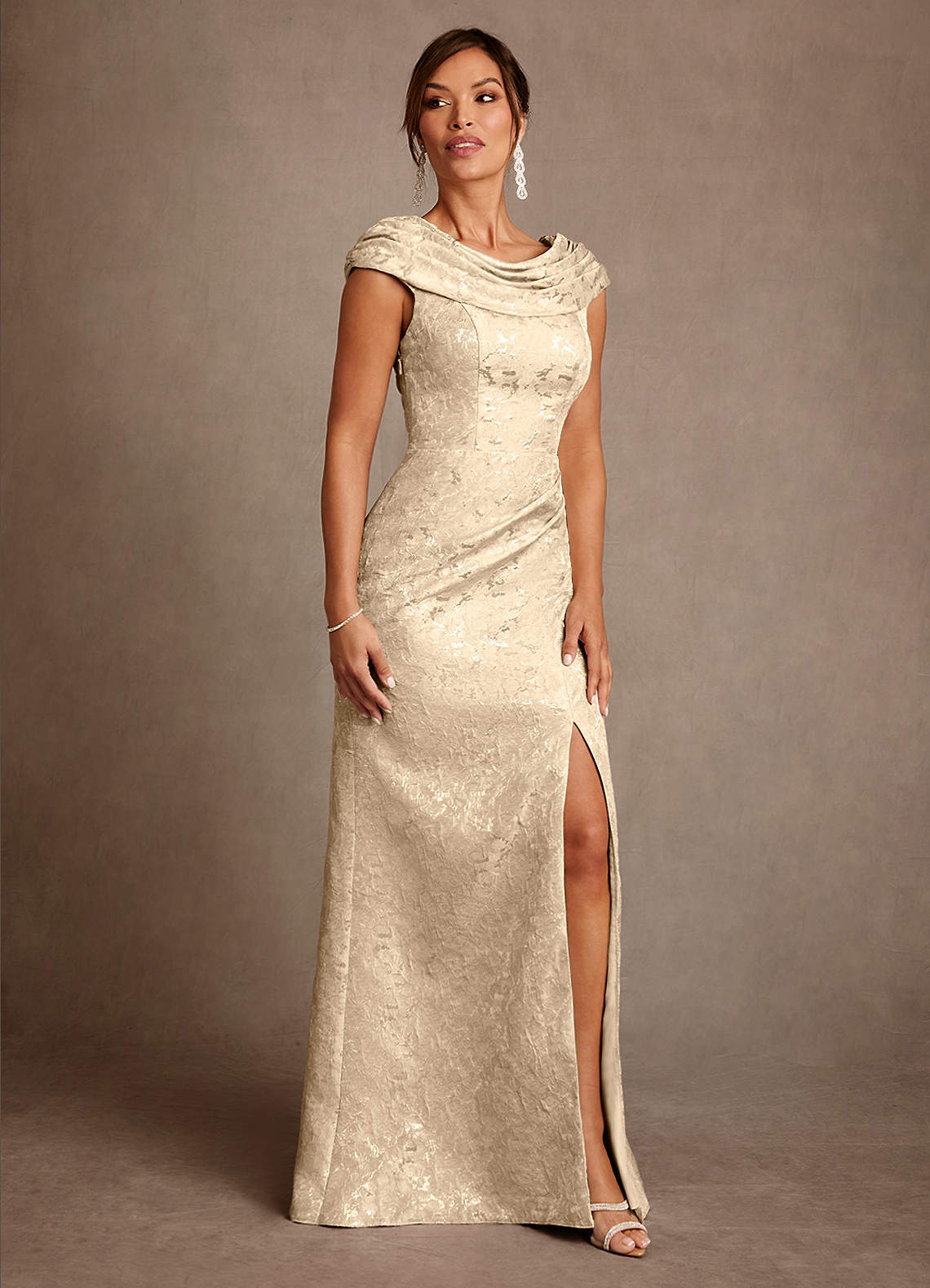 Irvine A-Line Scoop-Neck Jacquard Mother of the Bride Dress in champagne