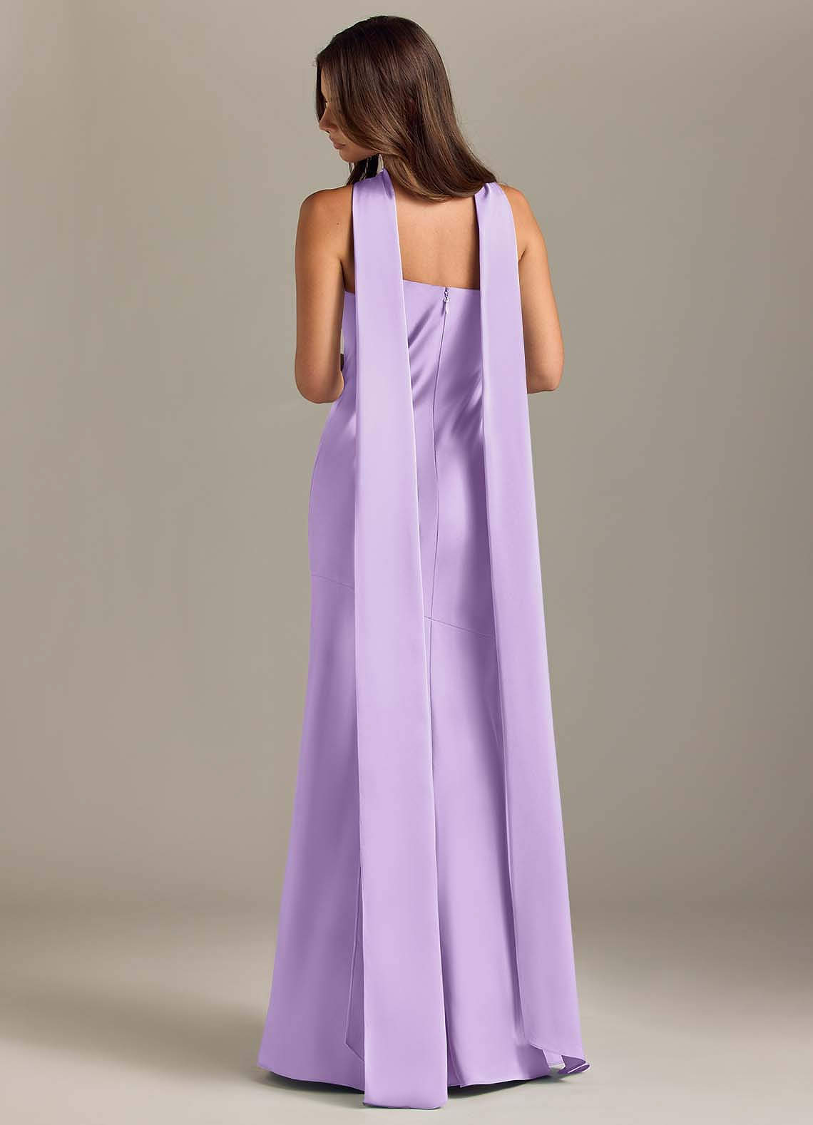 Kinsley Mermaid Halter Stretch Satin Bridesmaid Dress in Lilac