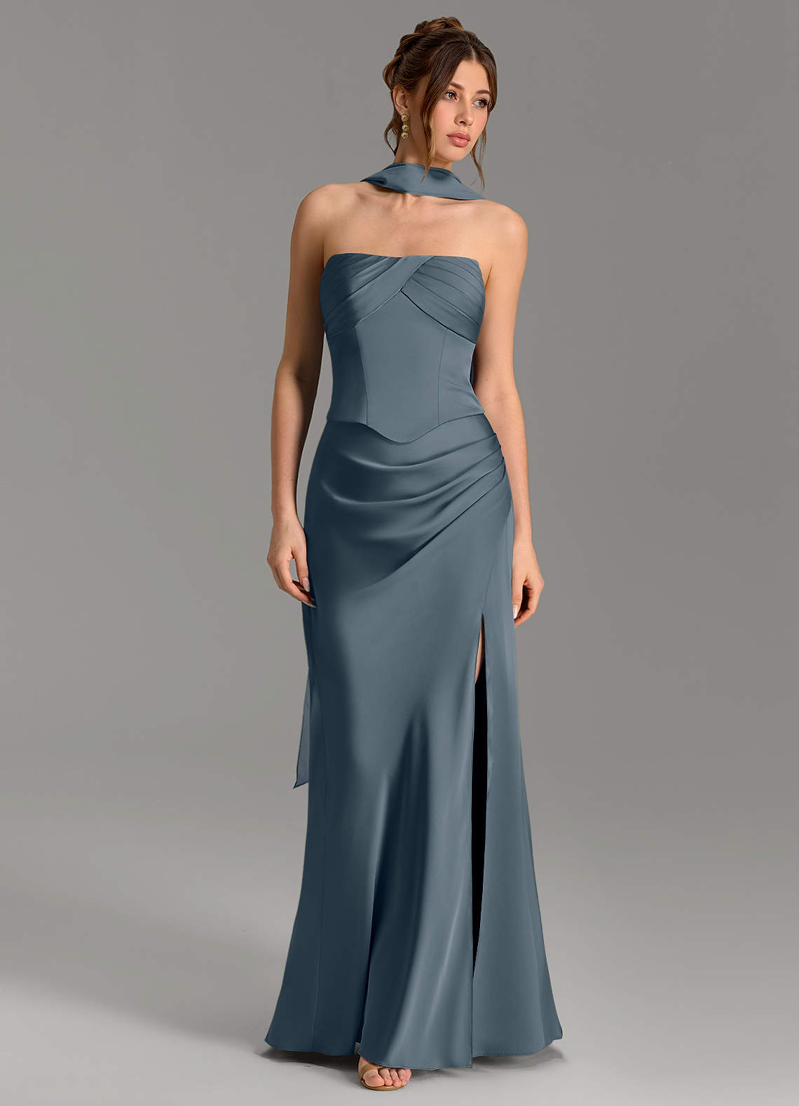Nicki Sheath Scoop-Neck Stretch Satin Bridesmaid Dress in Twilight
