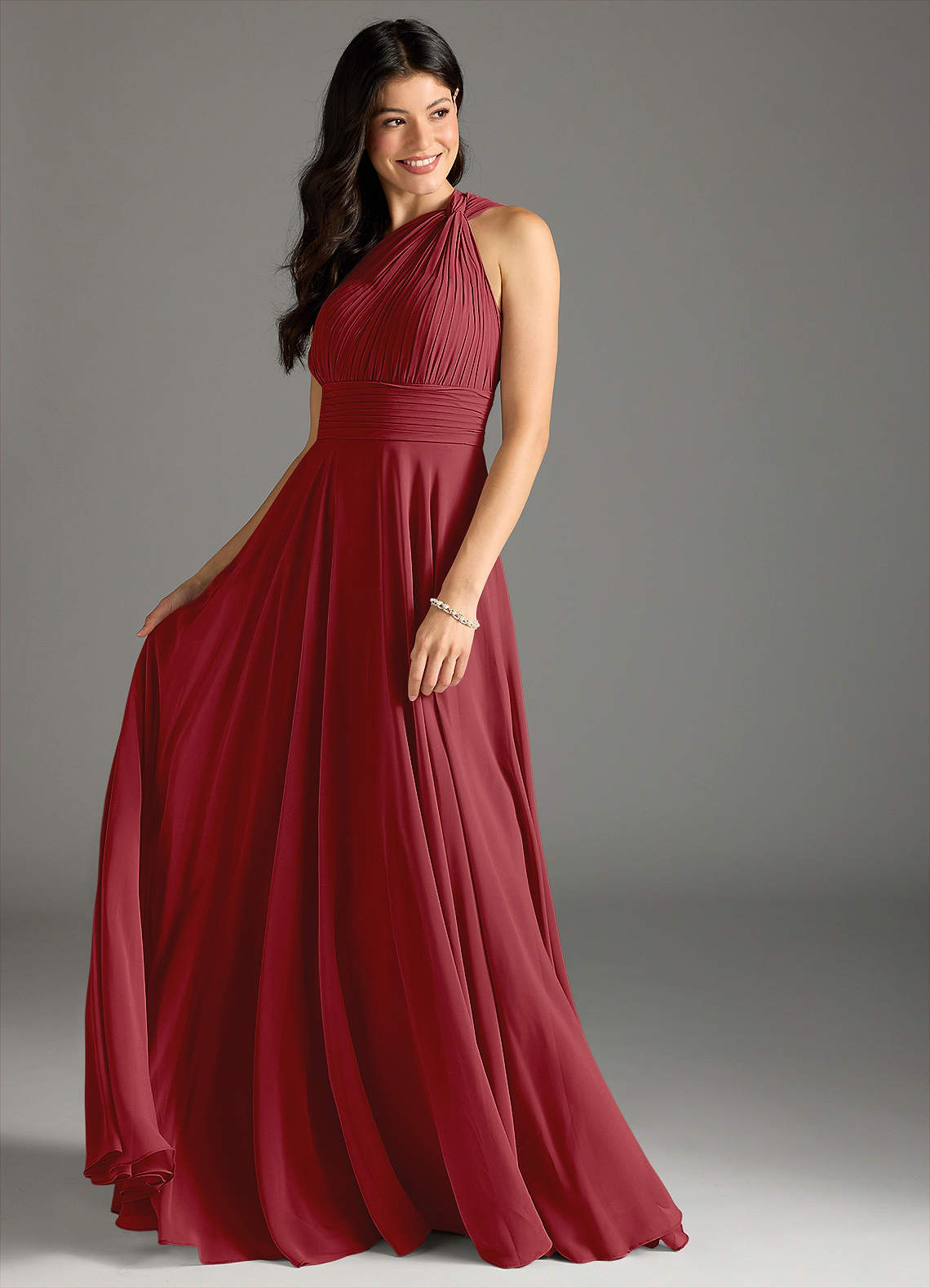 Charlize A-Line One-Shoulder Chiffon Bridesmaid Dress in Pomegranate