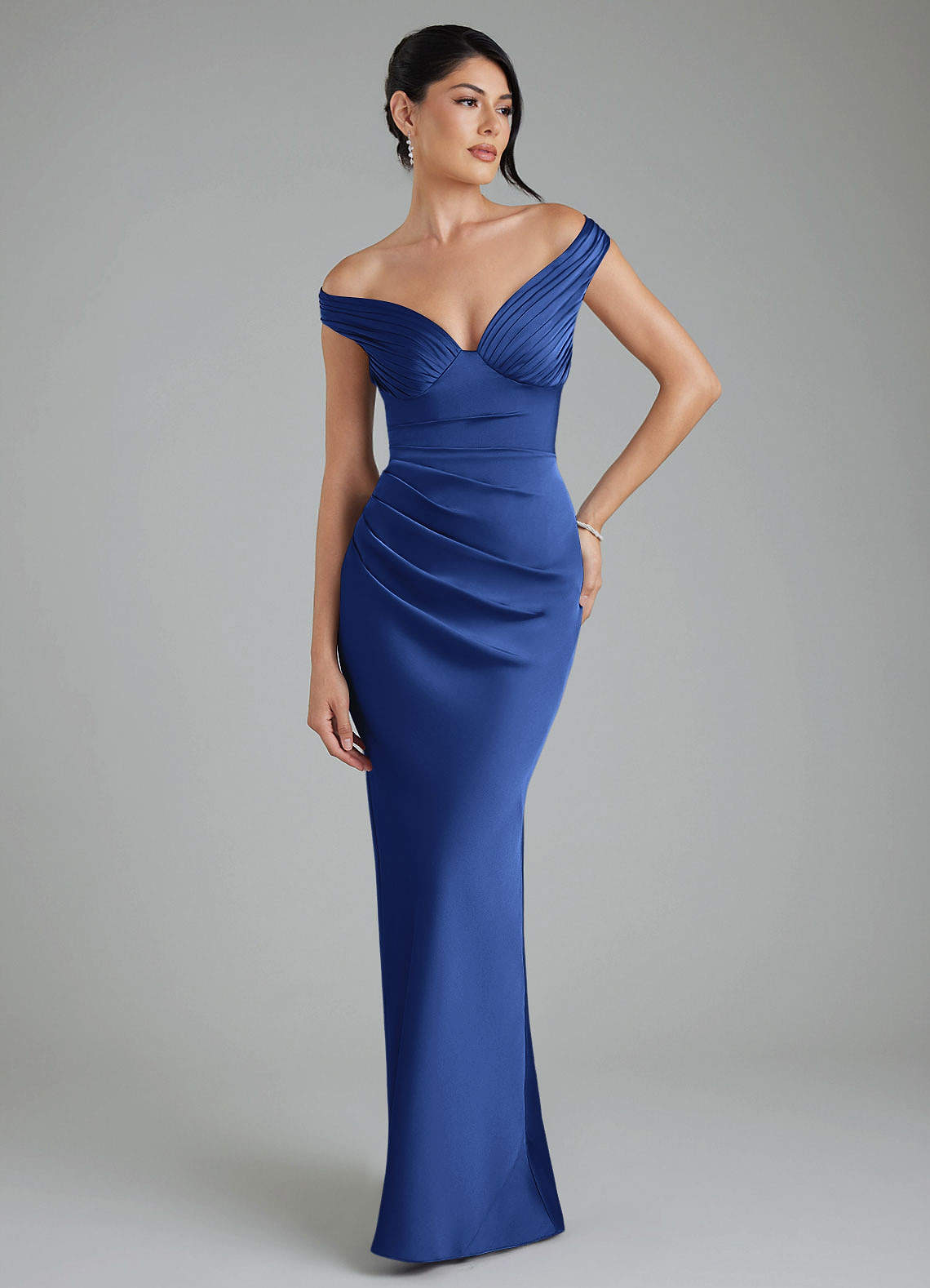 Stella Sheath V-Neck Stretch Satin Bridesmaid Dress in Royal Blue
