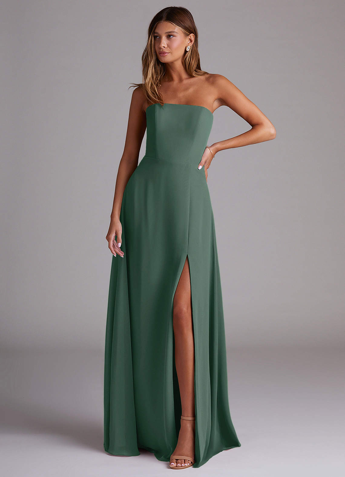 Wren A-Line Straight-Neck Chiffon Bridesmaid Dress in Sea Moss