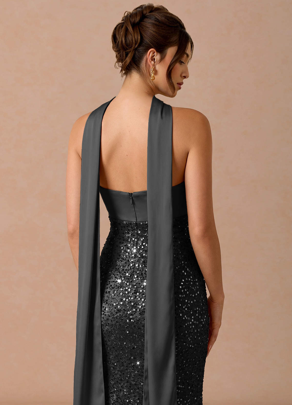 Serelle A-Line Sweetheart Sequin Satin Evening Dress in black