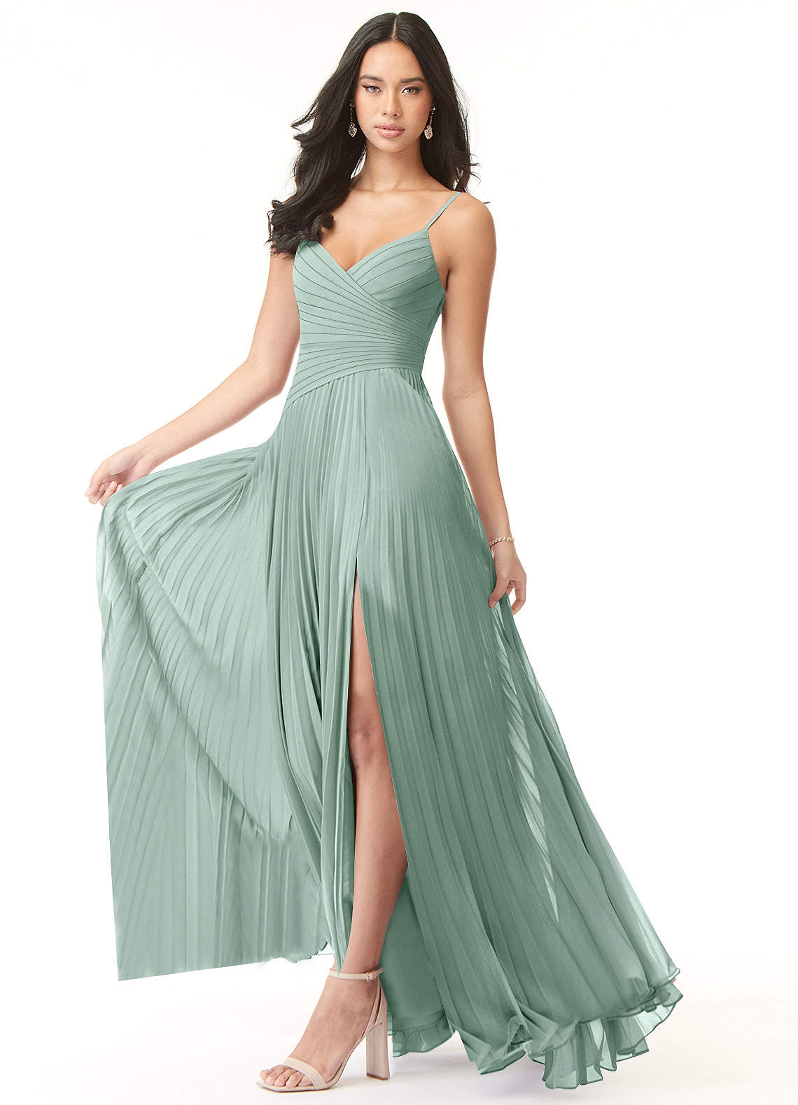 Vini A-Line V-Neck Chiffon Bridesmaid Dress in Agave