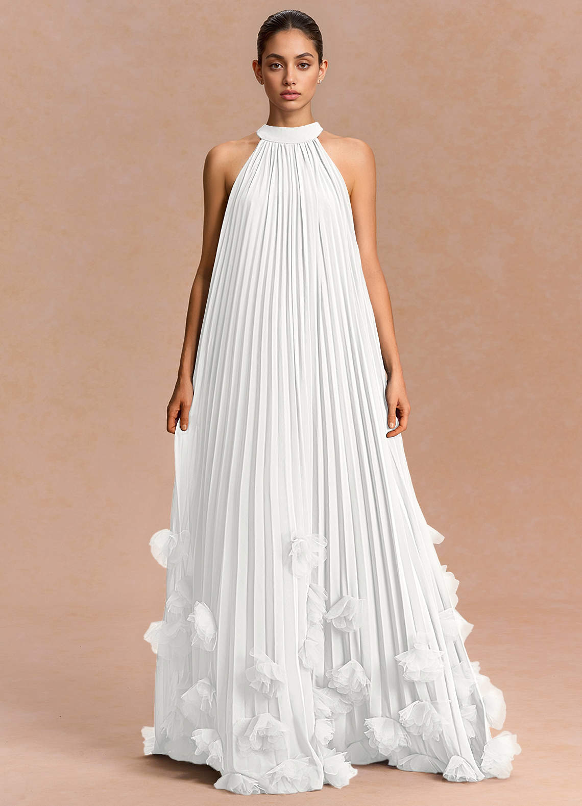 Lucette A-Line Halter Chiffon Evening Dress in White