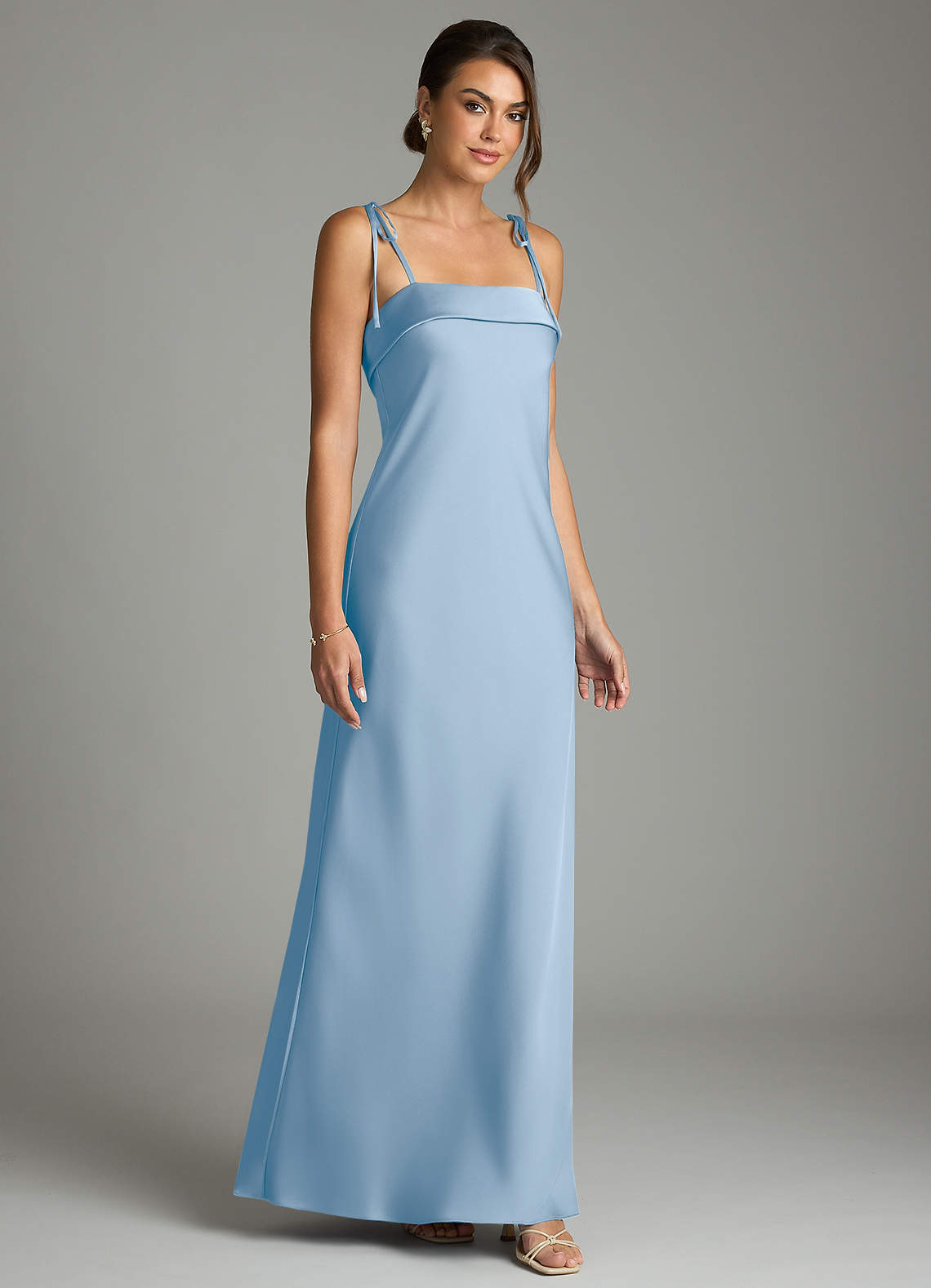 Ellia Sheath Straight-Neck Stretch Satin Bridesmaid Dress in Powder Blue