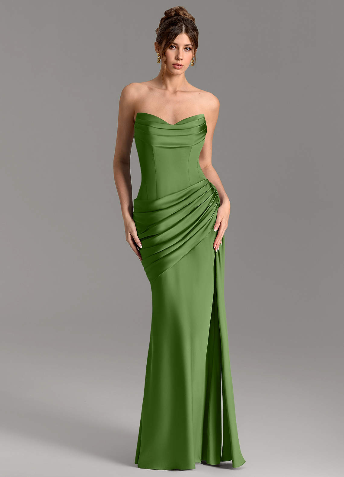 Zorah Mermaid Sweetheart Stretch Satin Bridesmaid Dress in Basil