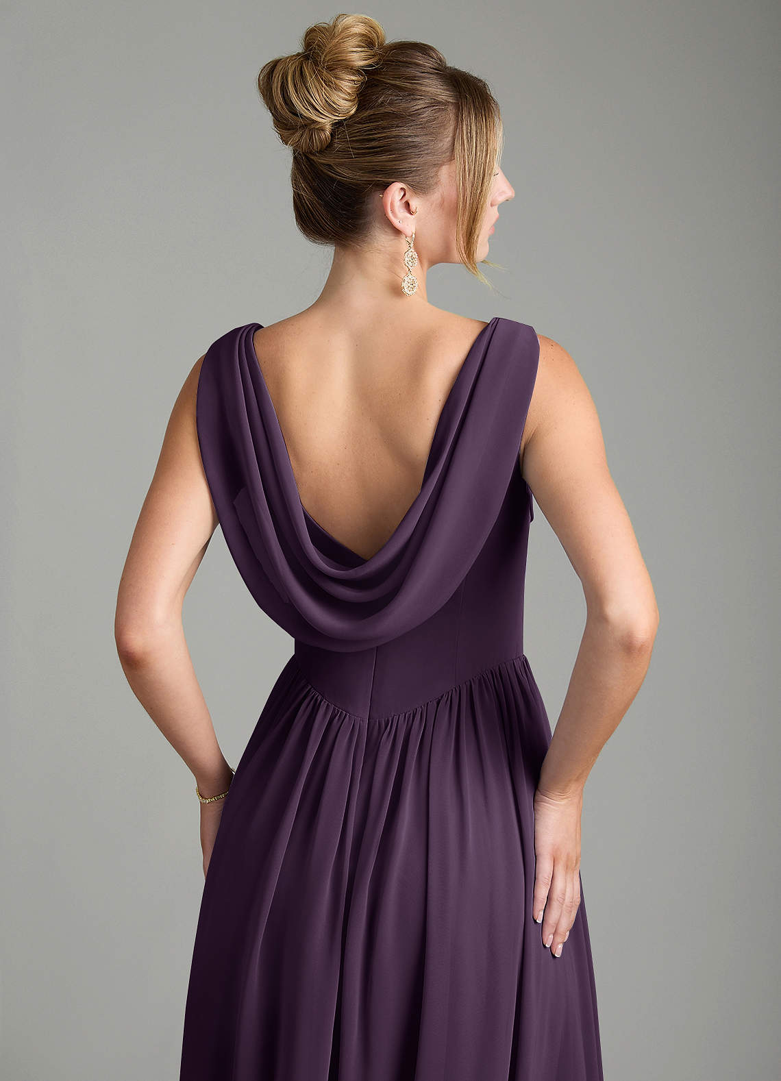 Novi A-Line Square-Neck Chiffon Bridesmaid Dress in Plum