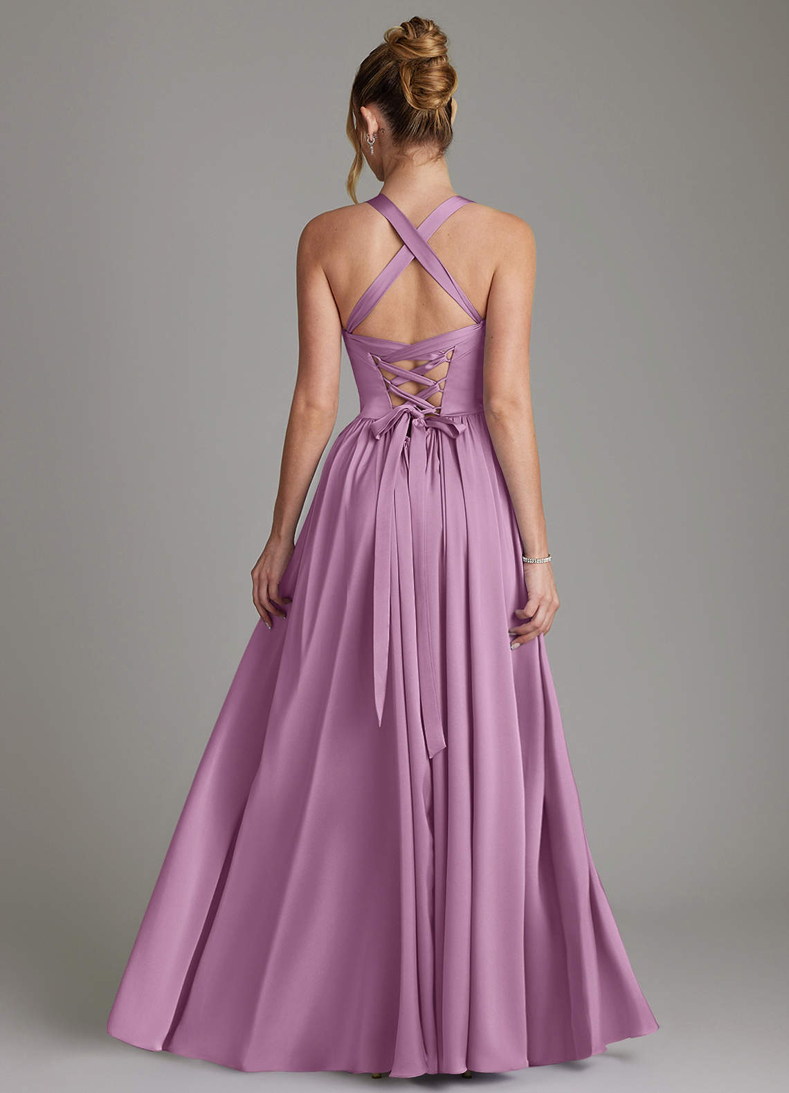 Francis A-Line V-Neck Stretch Satin Bridesmaid Dress in Wisteria