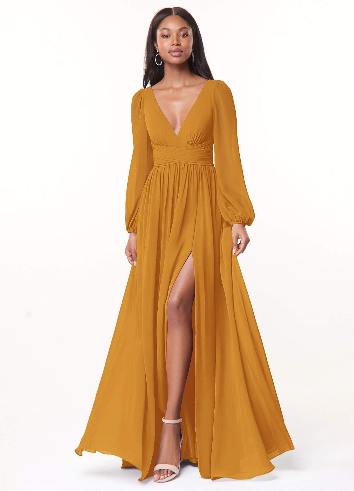 Norah A-Line V-Neck Chiffon Bridesmaid Dress in butterscotch
