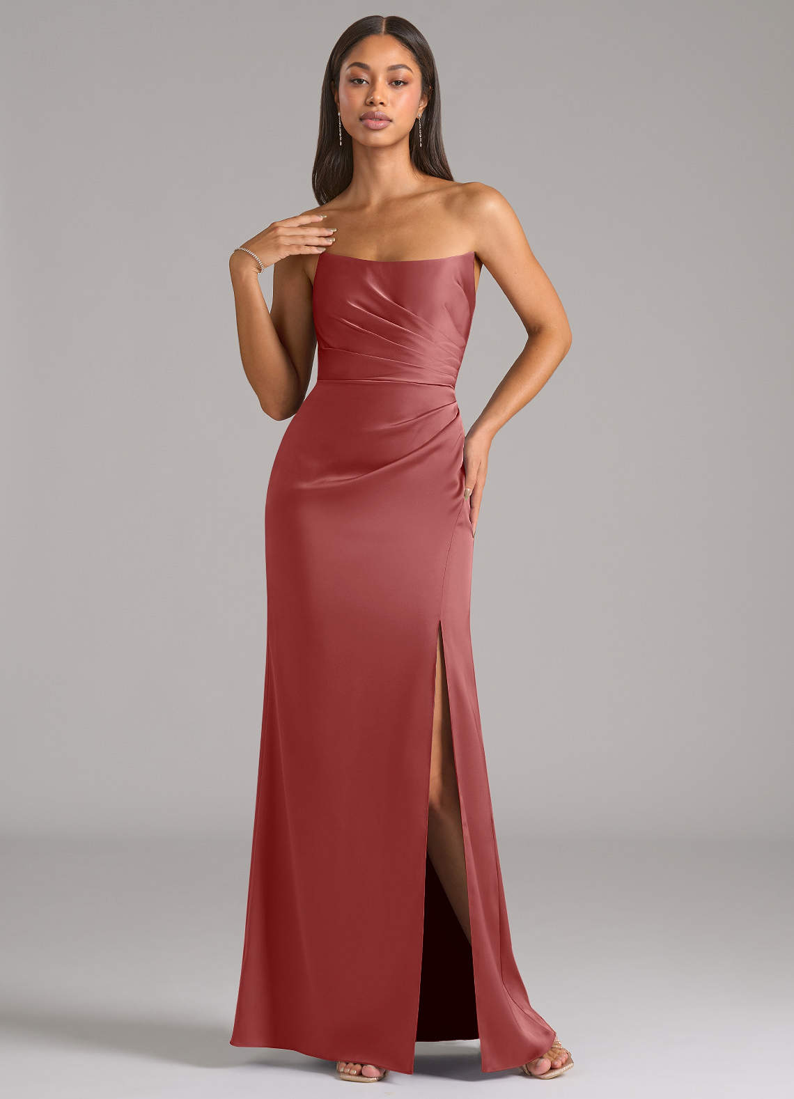 Marla Sheath Strapless Stretch Satin Bridesmaid Dress in Antique Rose