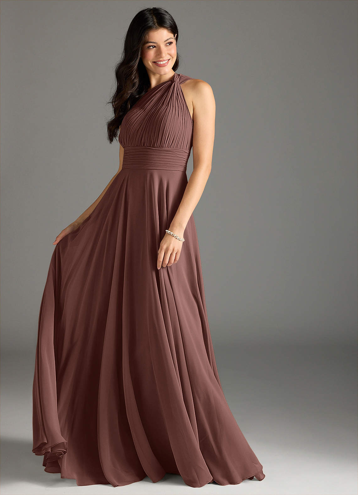 Charlize A-Line One-Shoulder Chiffon Bridesmaid Dress in Espresso