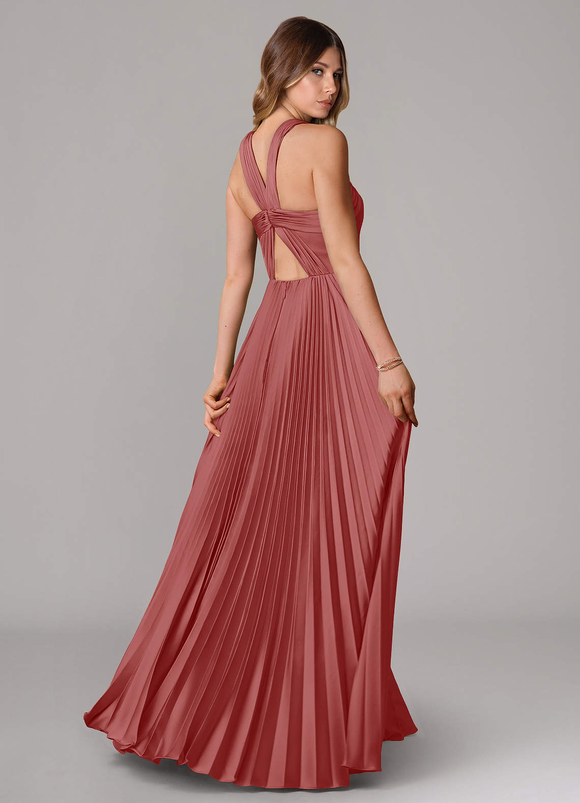 Afra A-Line Halter-Neck Stretch Satin Bridesmaid Dress in Antique Rose