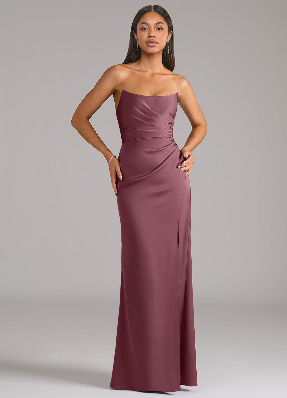 Marla Sheath Strapless Stretch Satin Bridesmaid Dress in Desert Rose
