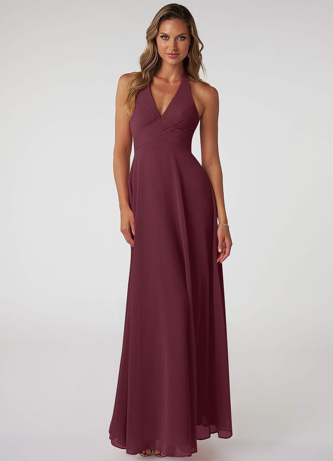 Tessie A-Line V-Neck Chiffon Bridesmaid Dress in Cabernet