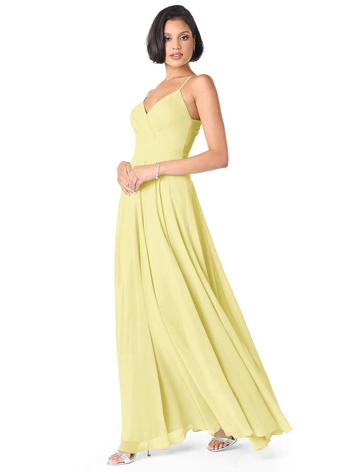 Avelina A-Line V-Neck Chiffon Bridesmaid Dress in Lemon Sorbet