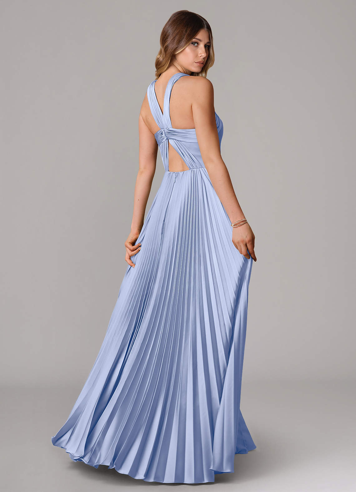 Afra A-Line Halter-Neck Stretch Satin Bridesmaid Dress in Ice