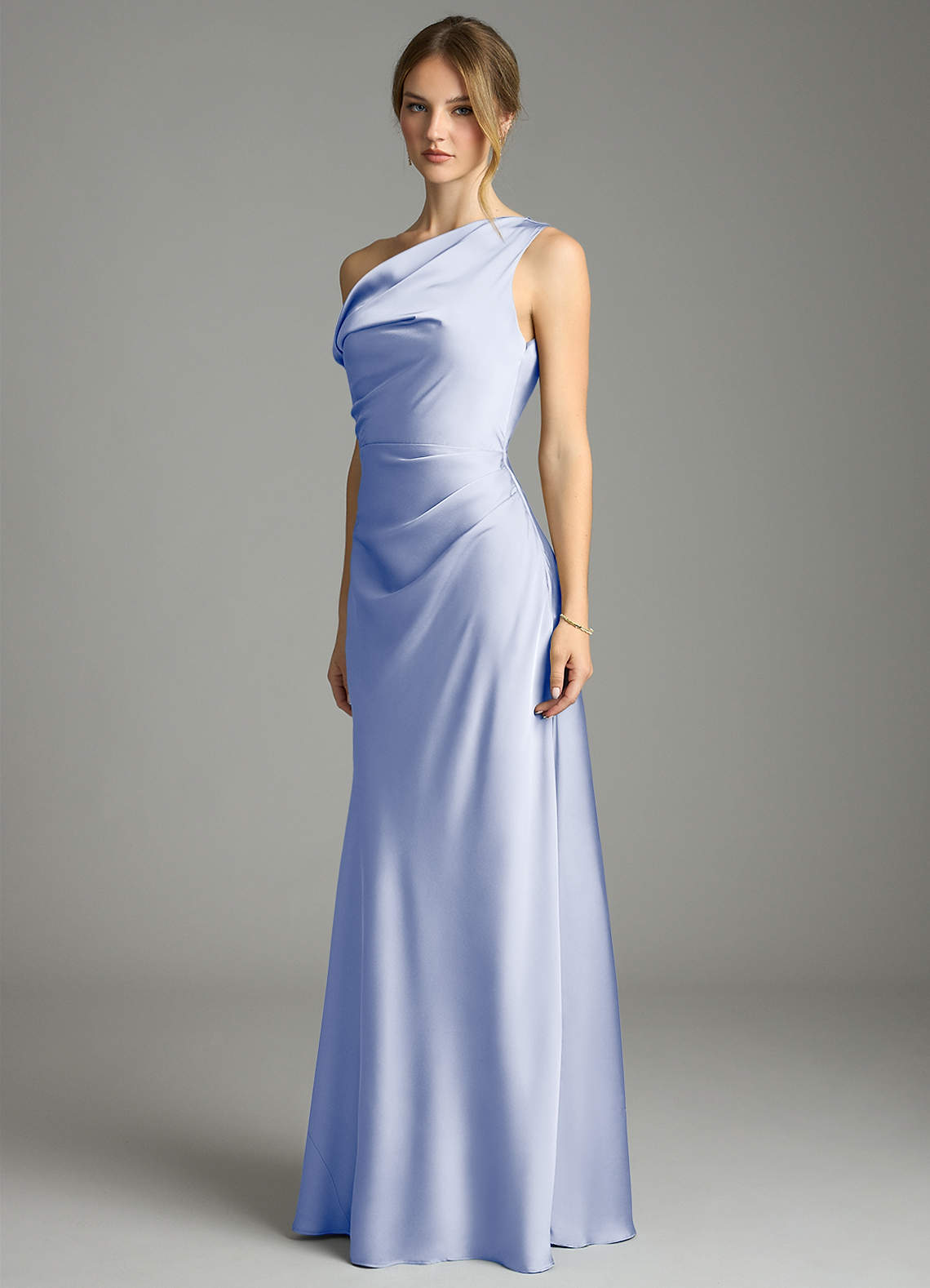 Emerson Mermaid One-Shoulder Stretch Satin Bridesmaid Dress in Ice