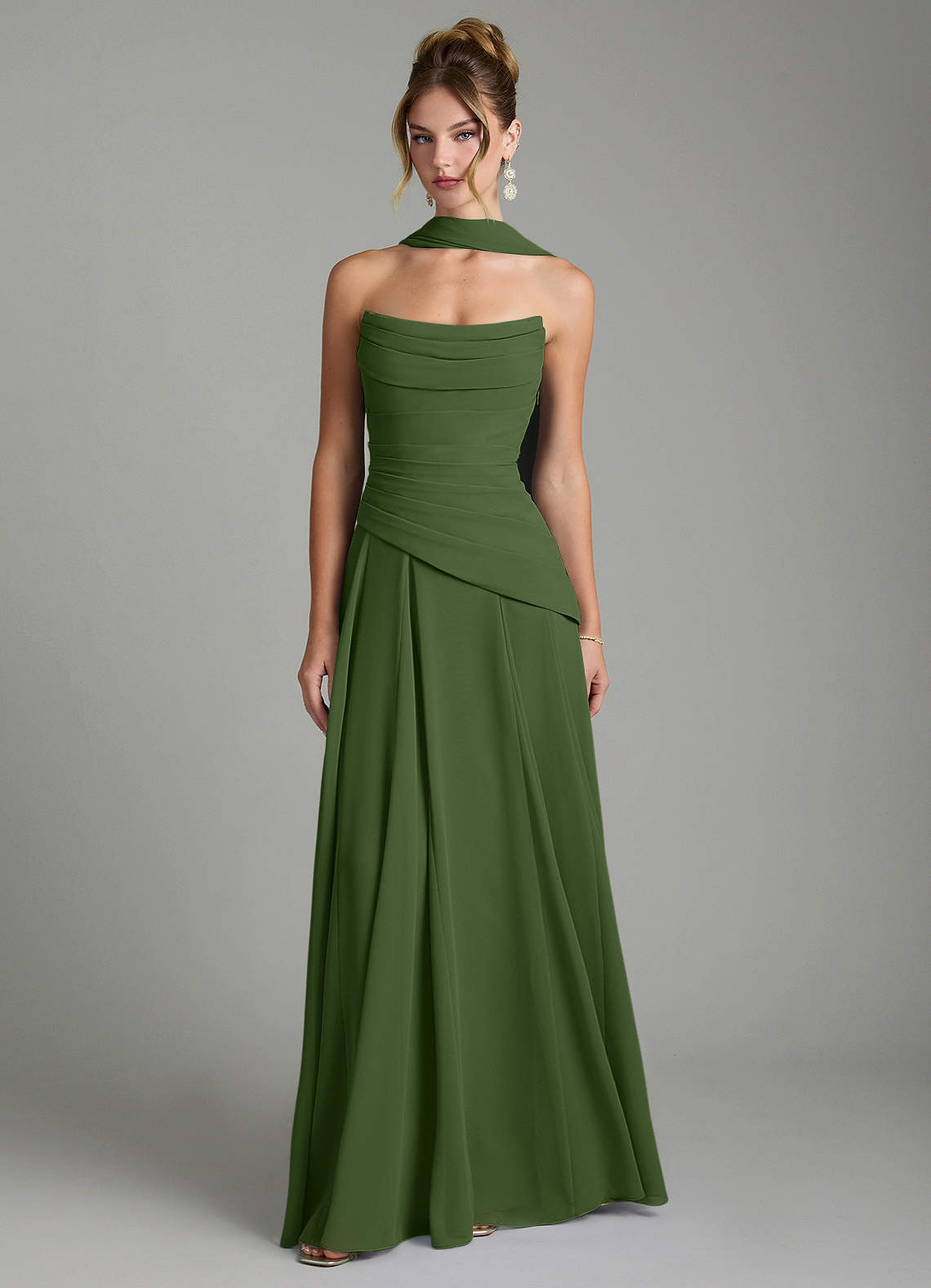 Gabriela A-Line Cowl-Neck Chiffon Bridesmaid Dress in Olive