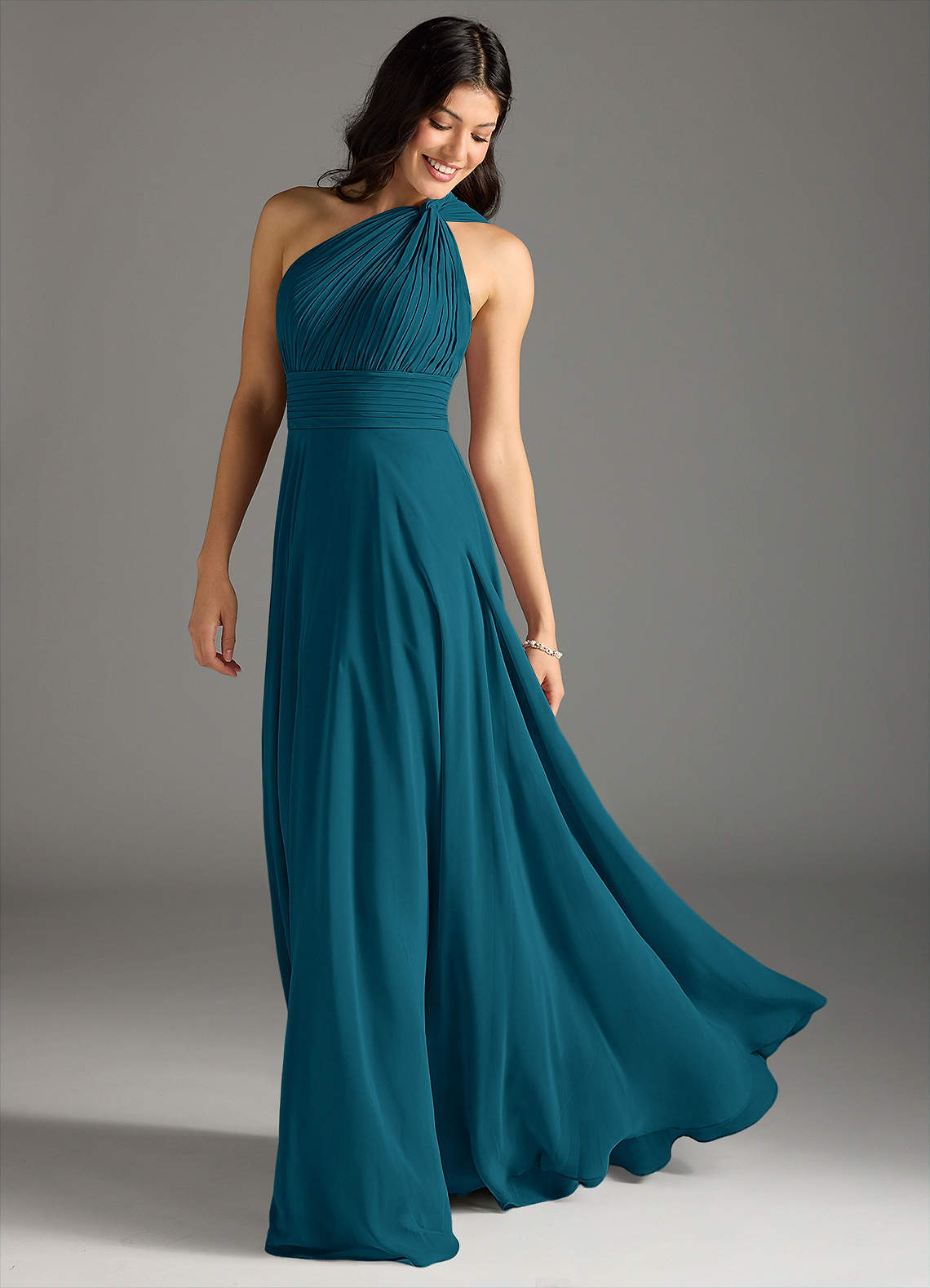 Charlize A-Line One-Shoulder Chiffon Bridesmaid Dress in Ink Blue