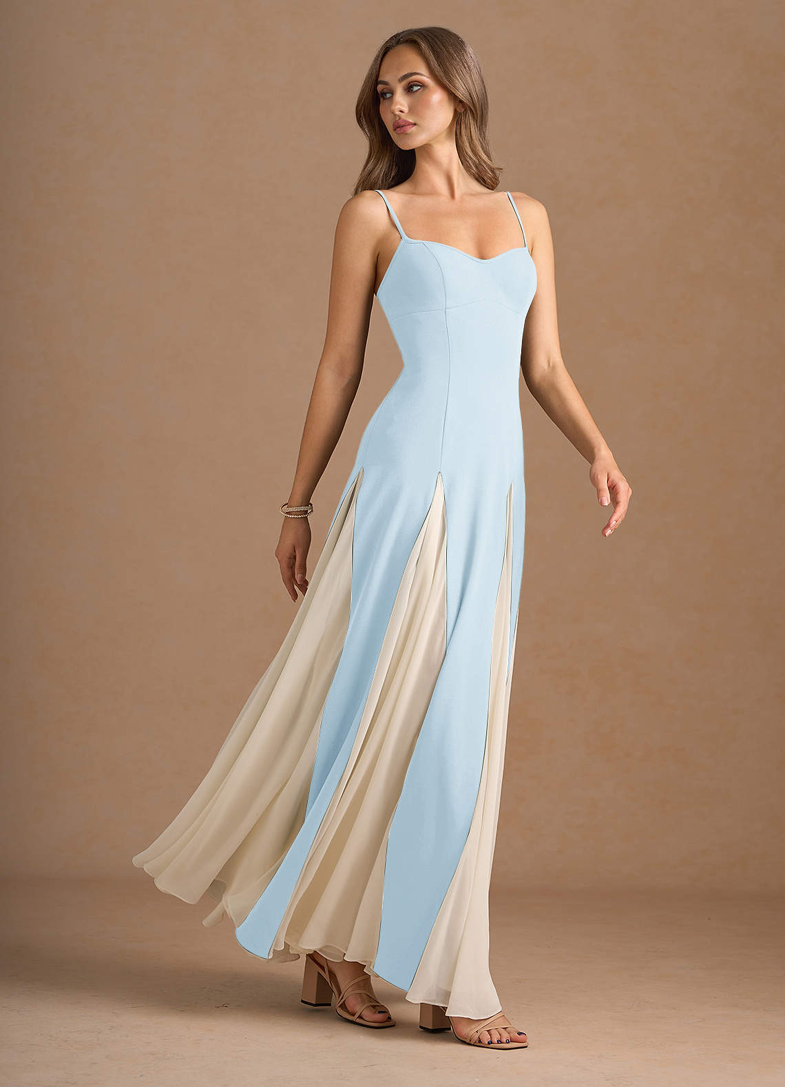 Jessenia A-Line Color-Block Crepe Chiffon Wedding Guest Dress in Sky Blue
