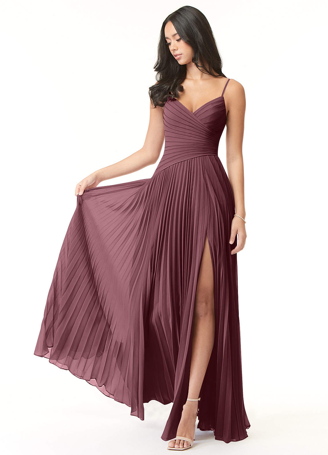 Vini A-Line V-Neck Chiffon Bridesmaid Dress in Sangria