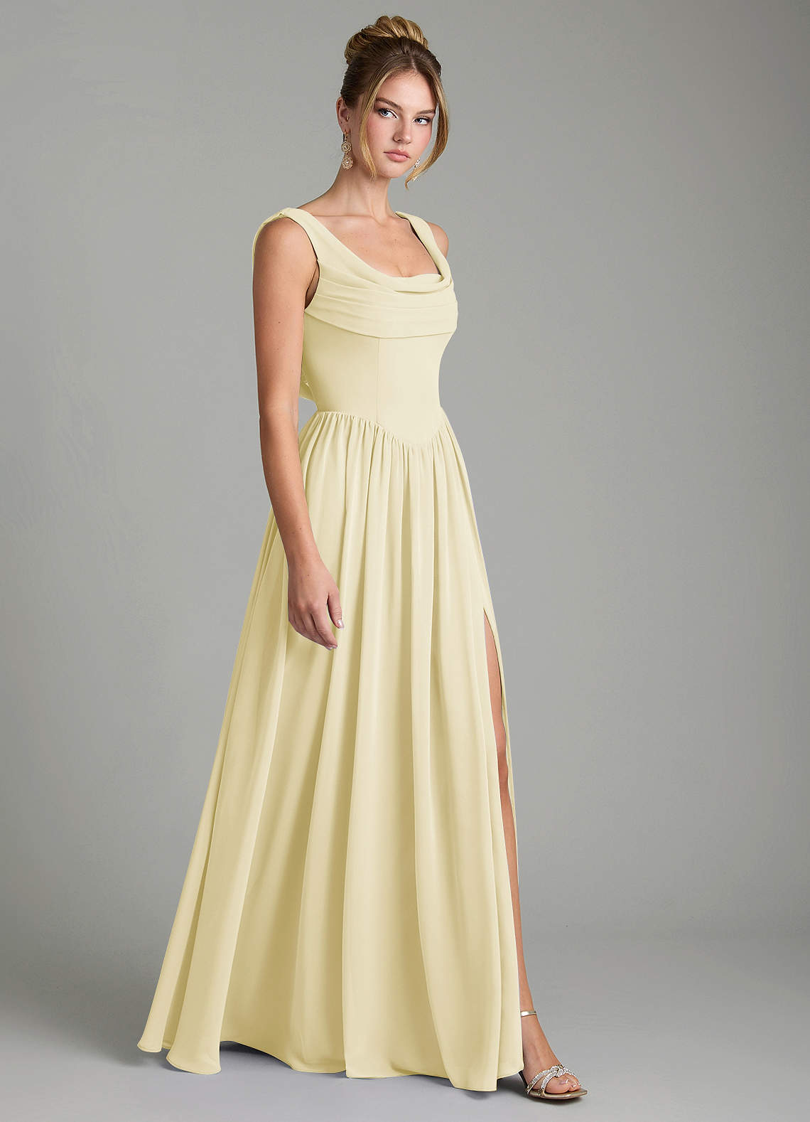 Novi A-Line Square-Neck Chiffon Bridesmaid Dress in Lemon Sorbet
