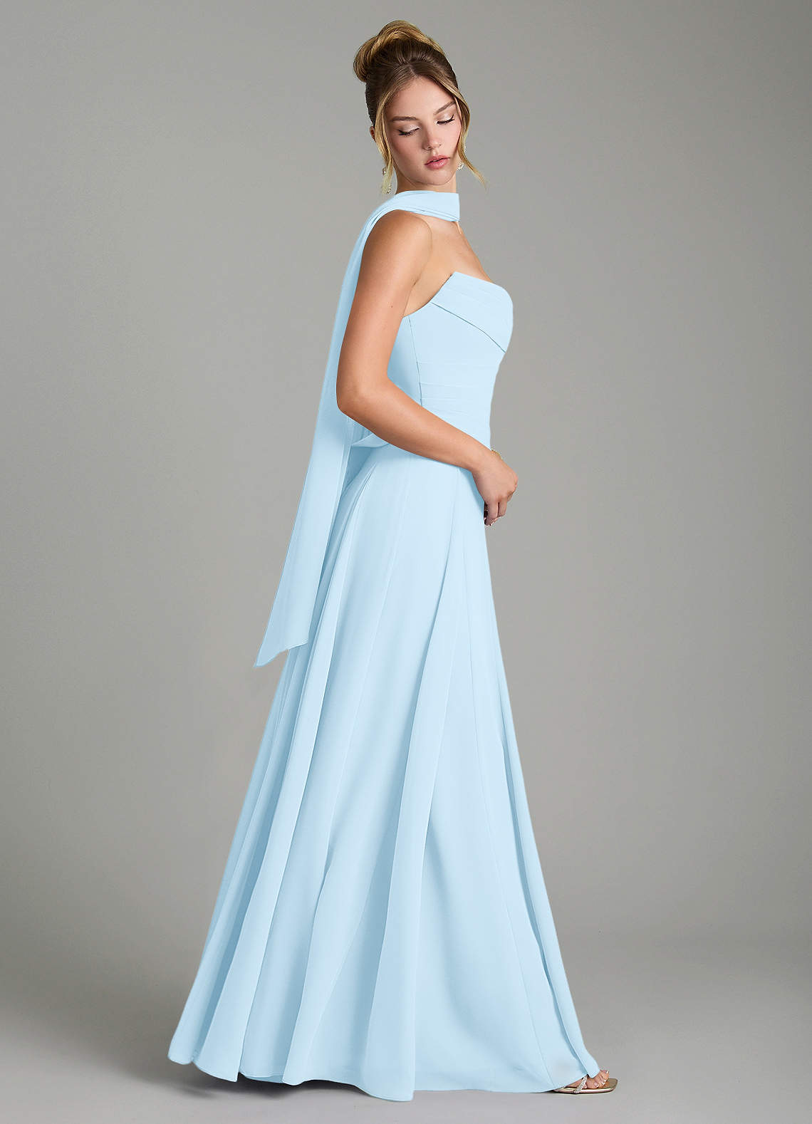 Gabriela A-Line Cowl-Neck Chiffon Bridesmaid Dress in Sky Blue
