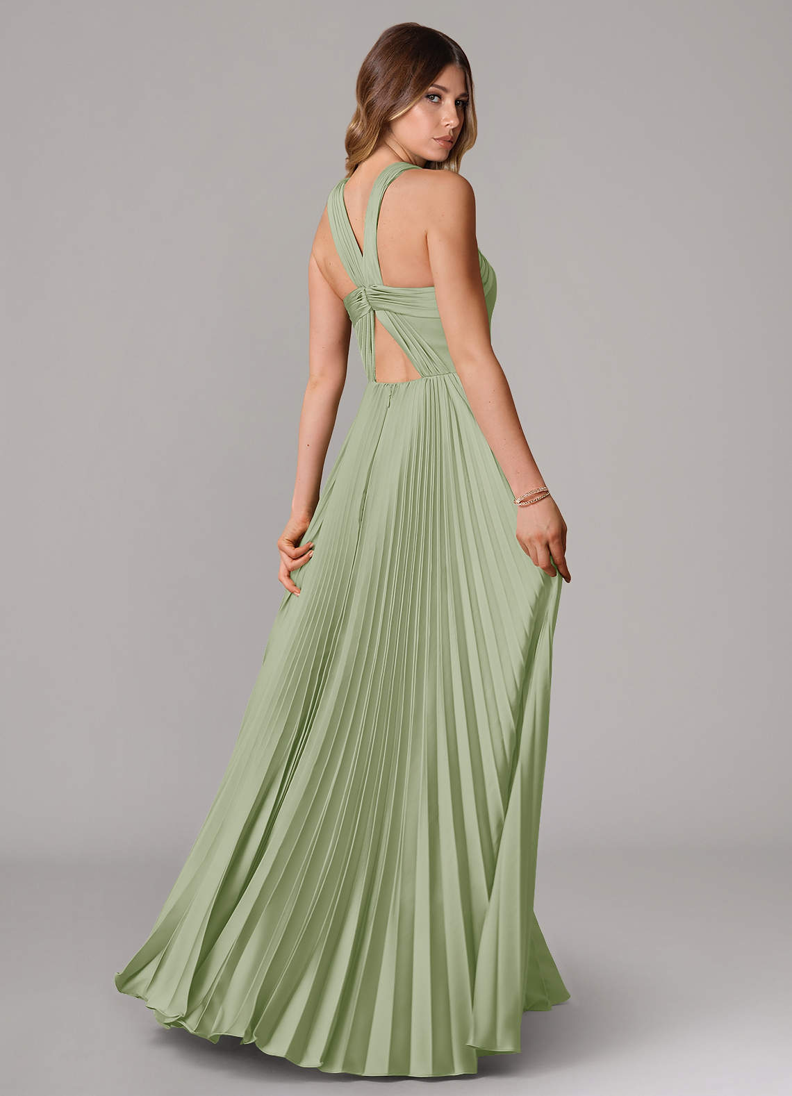 Afra A-Line Halter-Neck Stretch Satin Bridesmaid Dress in Dusty Sage